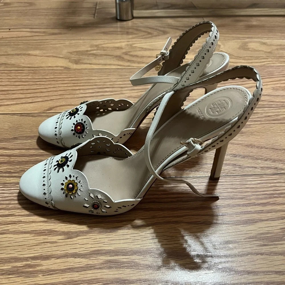 Tory Burch Cream Floral Heels
